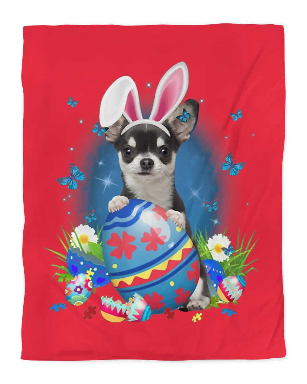 Bunny Chihuahua With Egg Basket Easter Flower Hunting Egg T-Shirt