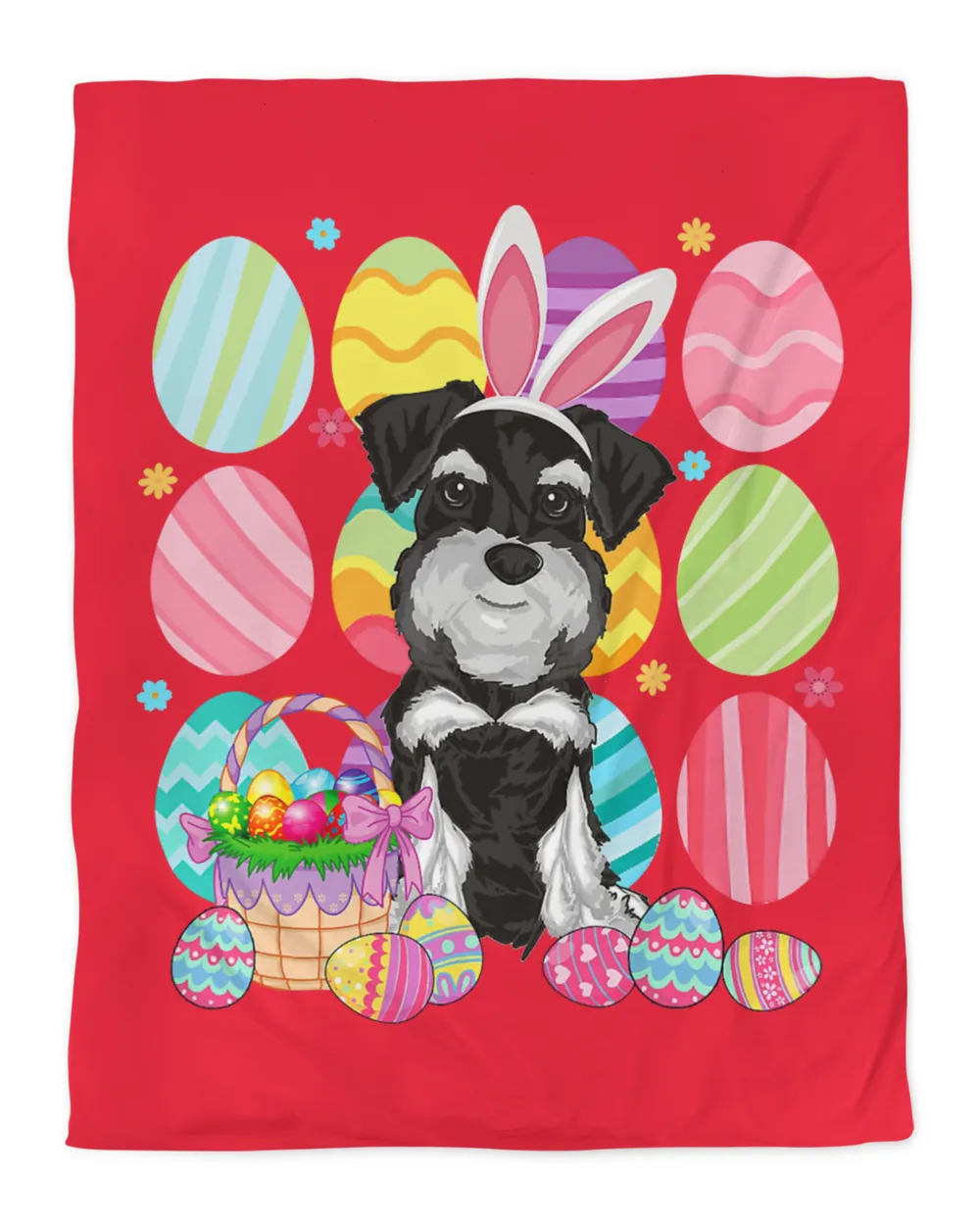 Cute Schnauzer Easter Bunny Ear Colorful Easter Egg Basket T-Shirt