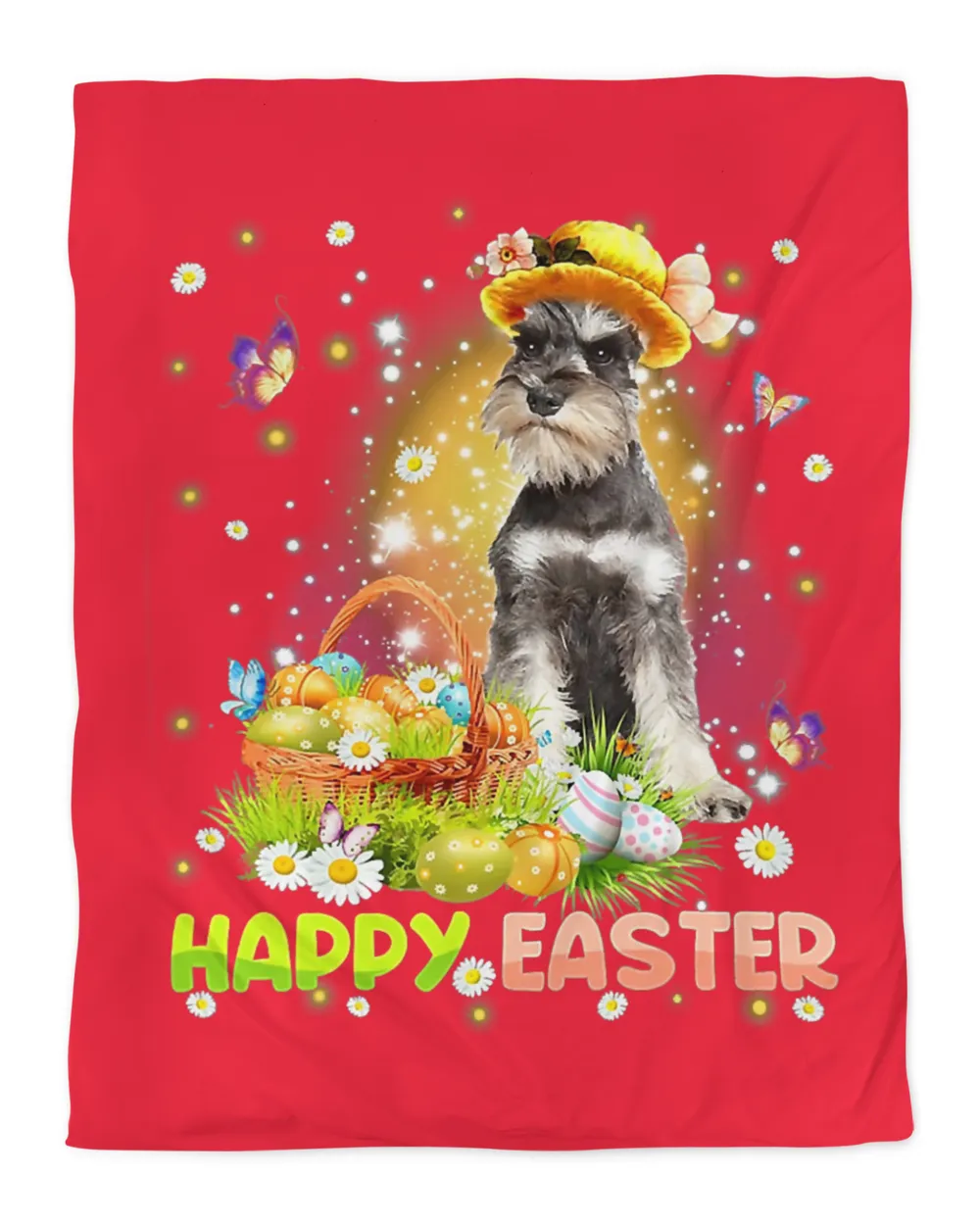 Happy Easter Cute Bunny Dog Schnauzer Eggs Basket Funny Dog T-Shirt