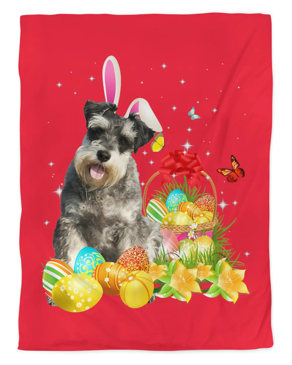 Happy Easter Bunny Miniature Schnauzer Eggs Basket Men Women T-Shirt