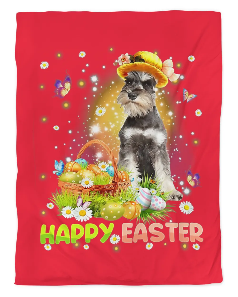 Happy Easter Cute Bunny Dog Schnauzer Eggs Basket Funny Dog T-Shirt