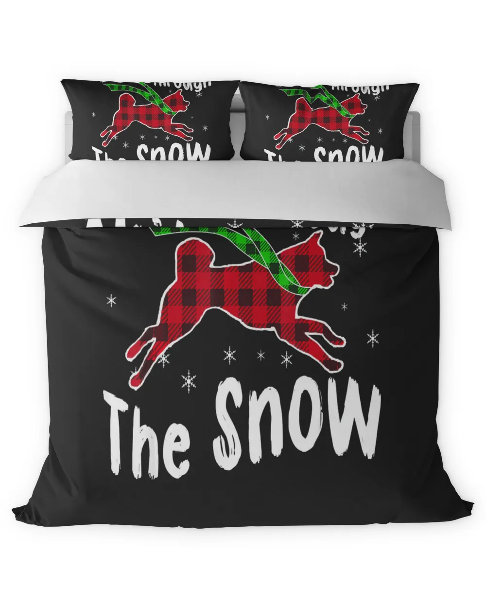 Akita Through The Snow Tee Plaid Snowflakes Lover Gifts T-Shirt