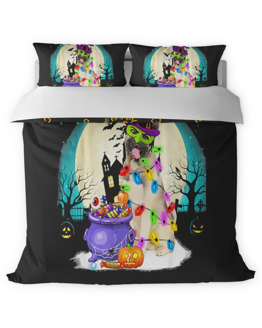 Akita Witch Costumes For Halloween Lights Dog Lover Gift T-Shirt