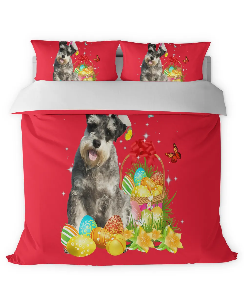 Happy Easter Bunny Miniature Schnauzer Eggs Basket Men Women T-Shirt