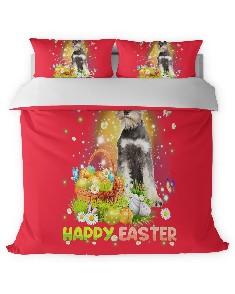 Happy Easter Cute Bunny Dog Schnauzer Eggs Basket Funny Dog T-Shirt