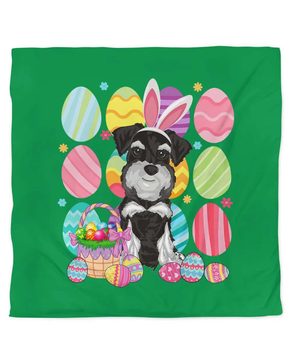Cute Schnauzer Easter Bunny Ear Colorful Easter Egg Basket T-Shirt