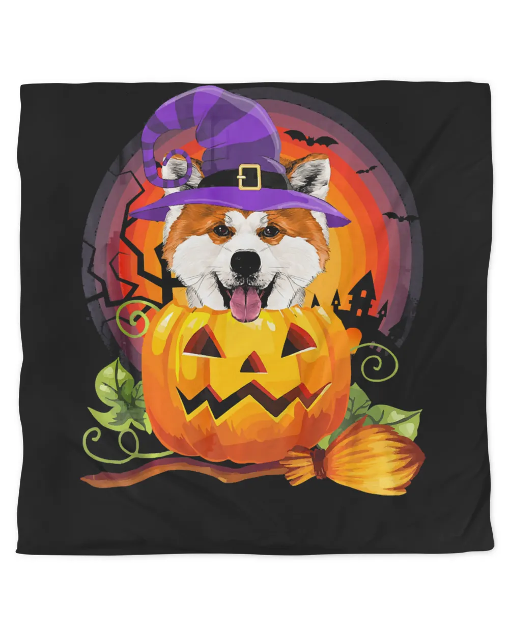 Akita Witch Pumpkin Halloween - Dog Lover Costume Gifts T-Shirt