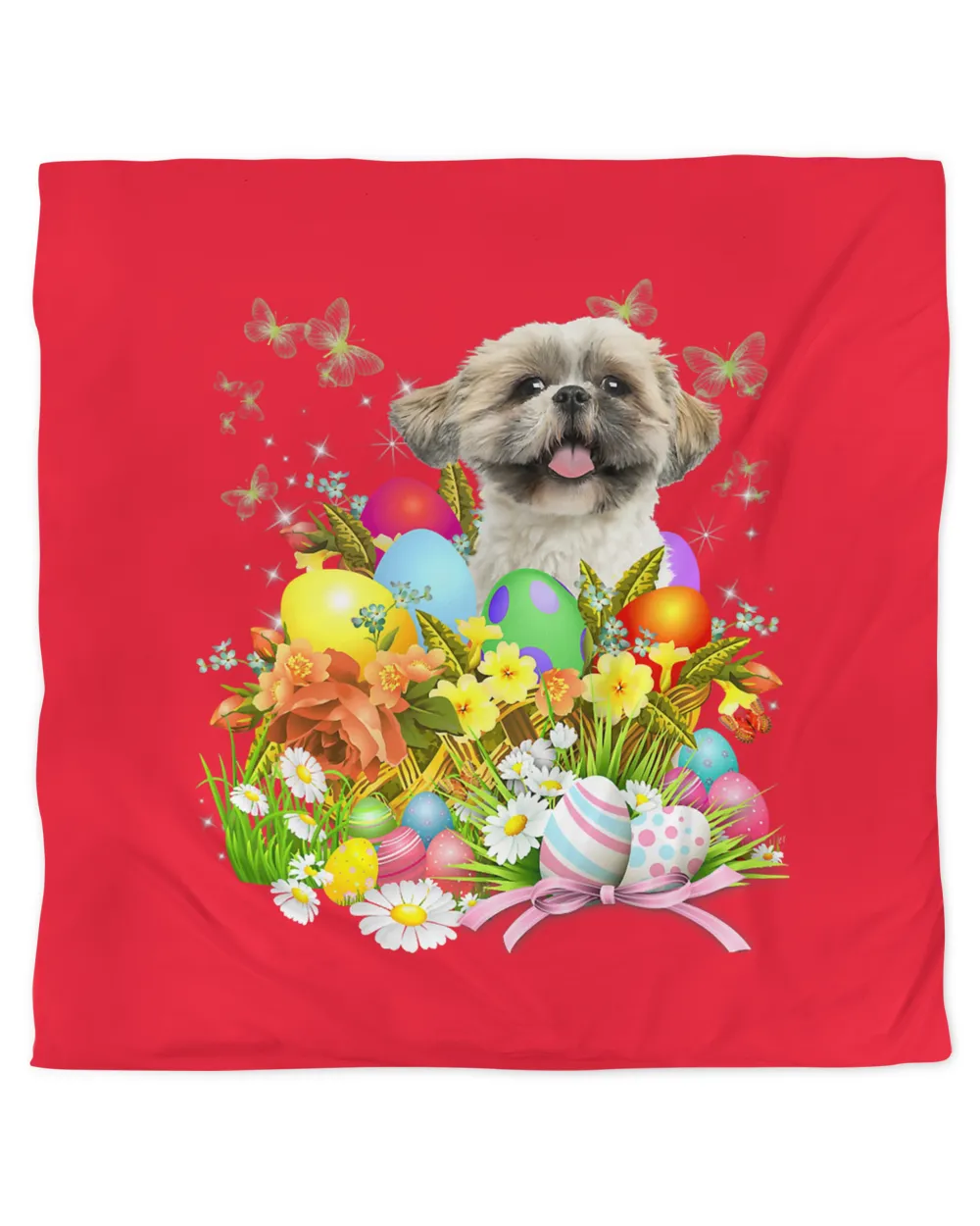 Shih Tzu Bunny Dog With Easter Eggs Basket Cool T-Shirt