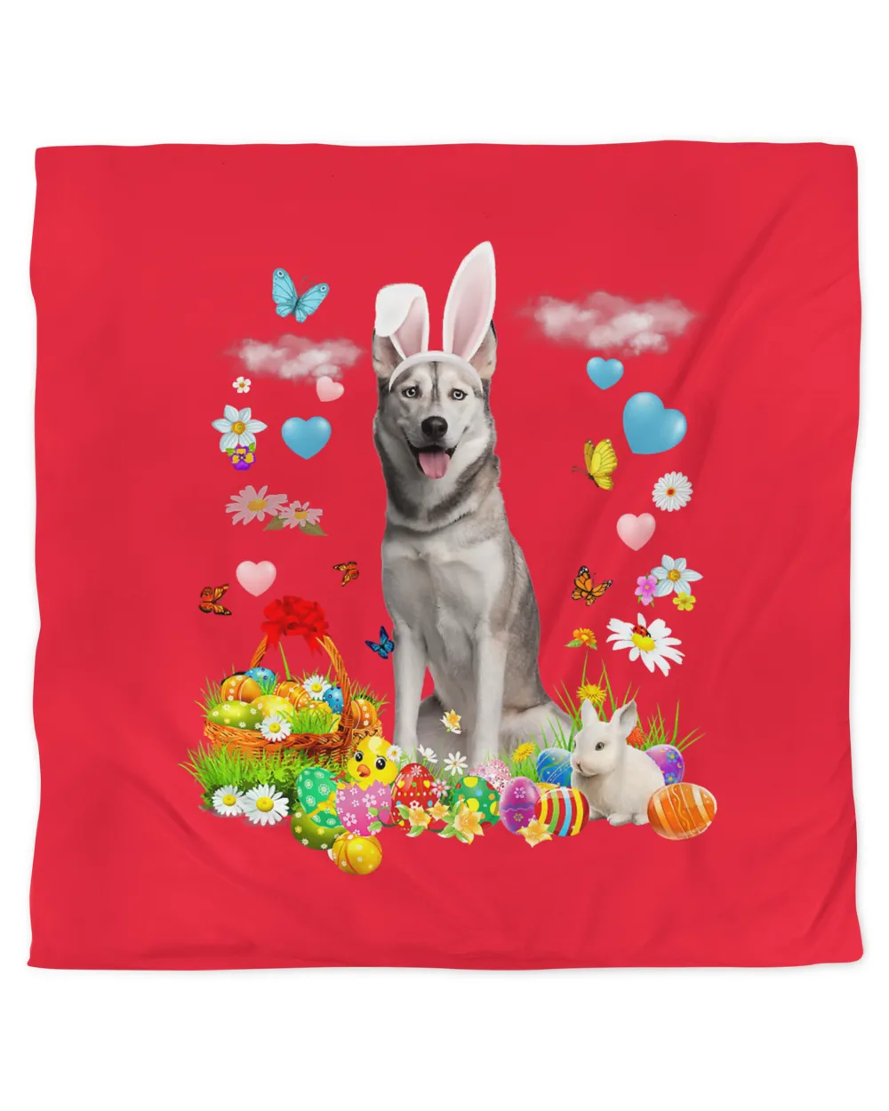 Happy Easter Cute Bunny Dog Husky Eggs Basket Funny Easter T-Shirt