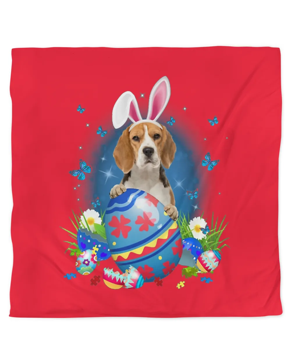 Bunny Beagle With Egg Basket Easter Flower Hunting Egg T-Shirt
