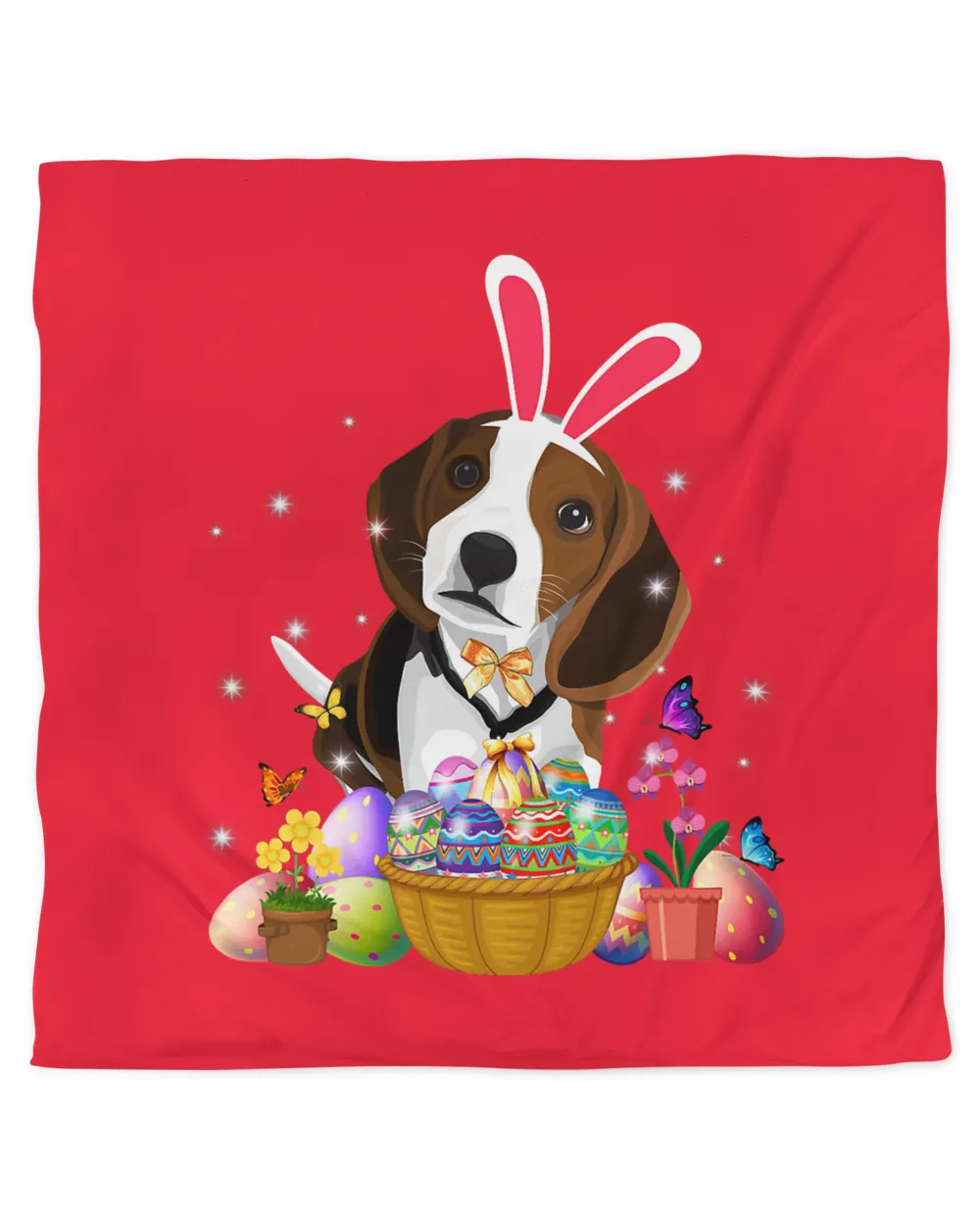 Cute Bunny Beagle Dog & Easter Eggs Basket Happy Easter Day T-Shirt