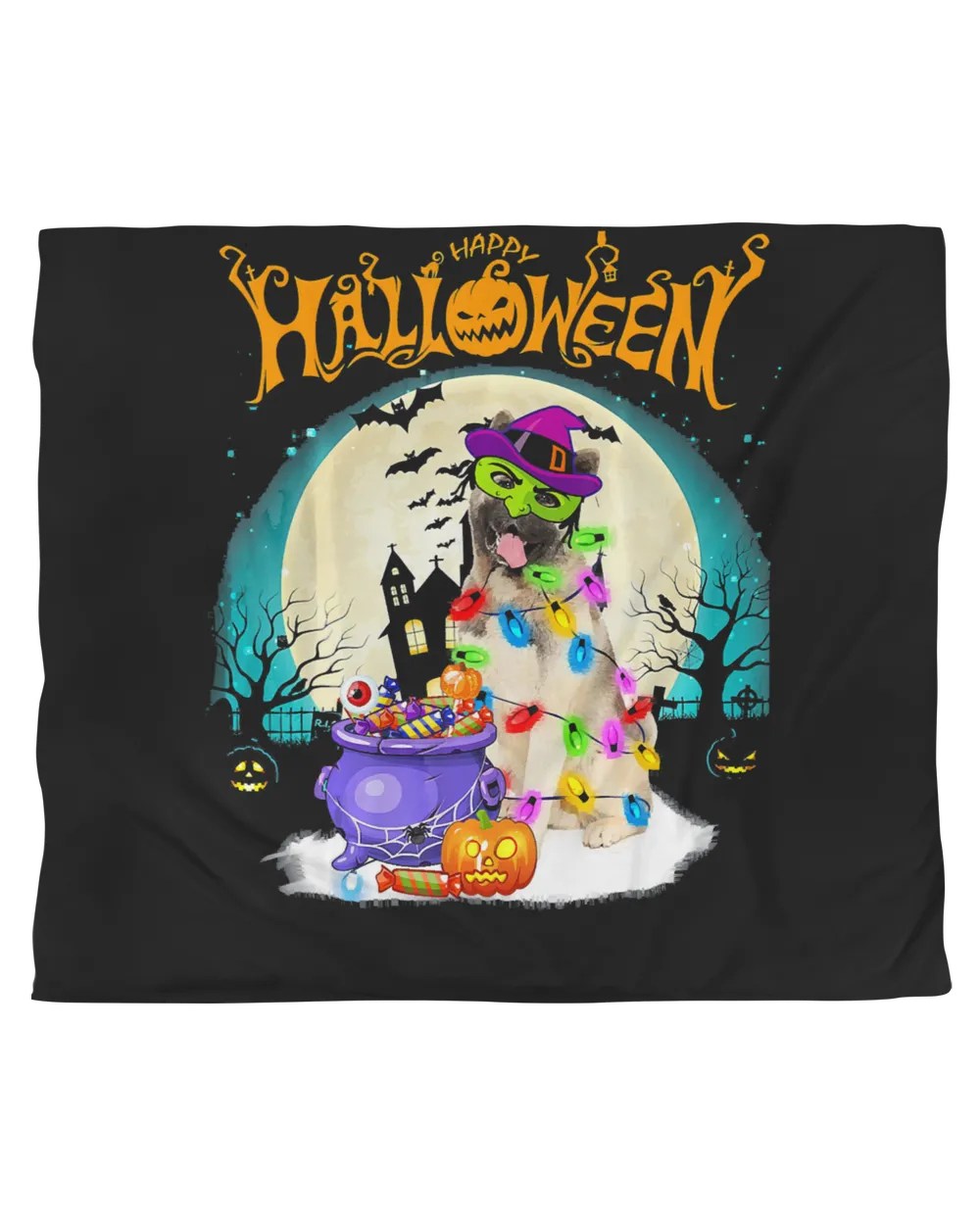 Akita Witch Costumes For Halloween Lights Dog Lover Gift T-Shirt