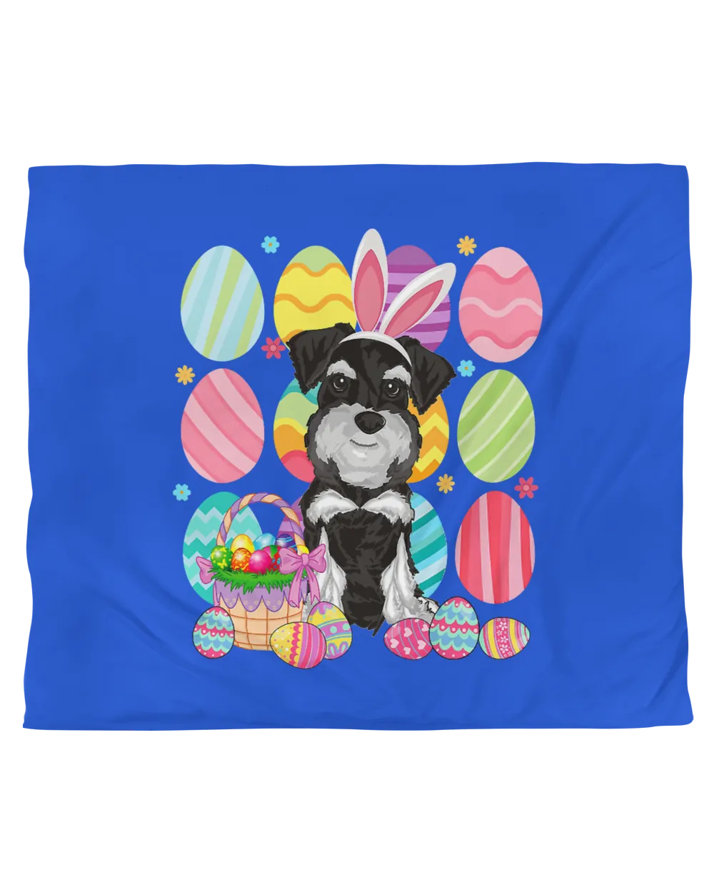 Cute Schnauzer Easter Bunny Ear Colorful Easter Egg Basket T-Shirt