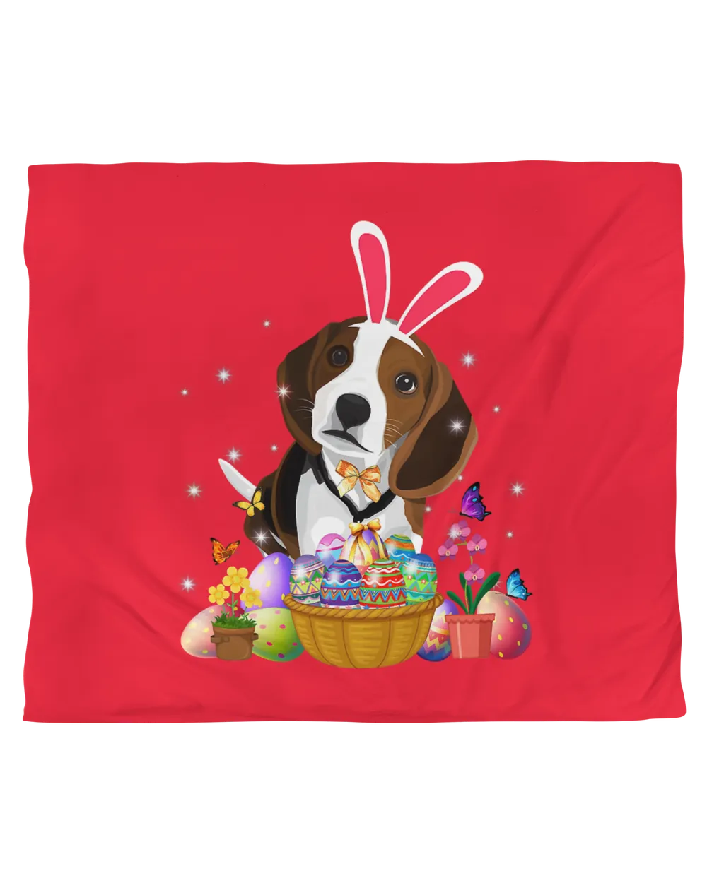 Cute Bunny Beagle Dog & Easter Eggs Basket Happy Easter Day T-Shirt