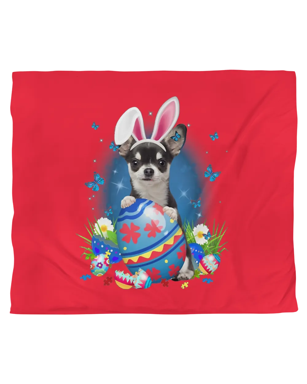 Bunny Chihuahua With Egg Basket Easter Flower Hunting Egg T-Shirt