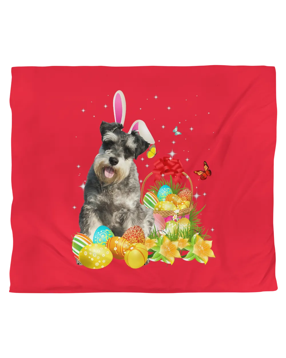 Happy Easter Bunny Miniature Schnauzer Eggs Basket Men Women T-Shirt