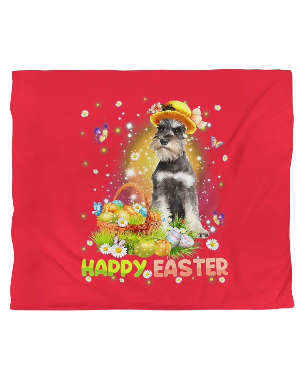 Happy Easter Cute Bunny Dog Schnauzer Eggs Basket Funny Dog T-Shirt