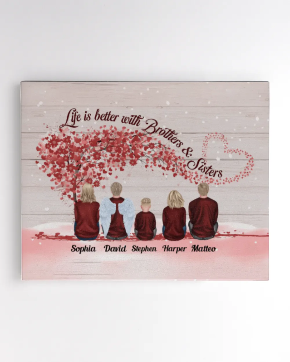 Life Is Better With Brothers & Sisters - Sitting Family - Red Tree 2 - Personalized Poster-Wrapped Canvas, Gifts For Brother, Gifts Idea For Brother