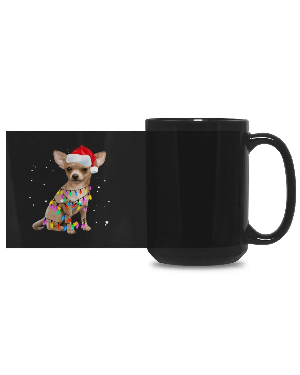 Christmas Lights Chihuahua with Santa Hat Pajamas Black Mug 15oz black 15oz