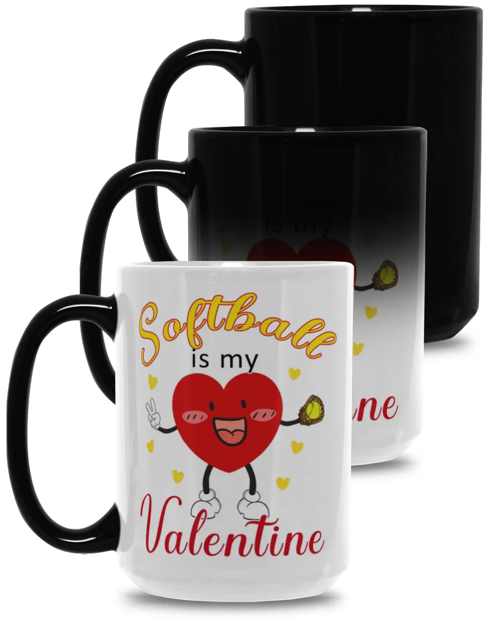 Softball Is My Valentine Mug- Valentine Mugs- Softball Mugs Magic Mug 15oz white 15oz