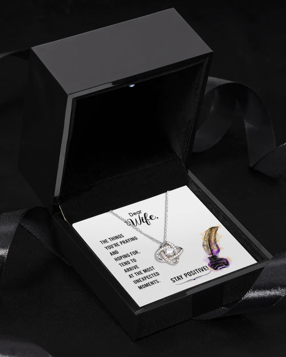 To my wife-Stay positive Love Knot Silver Necklace no-gift-wrap standard-box