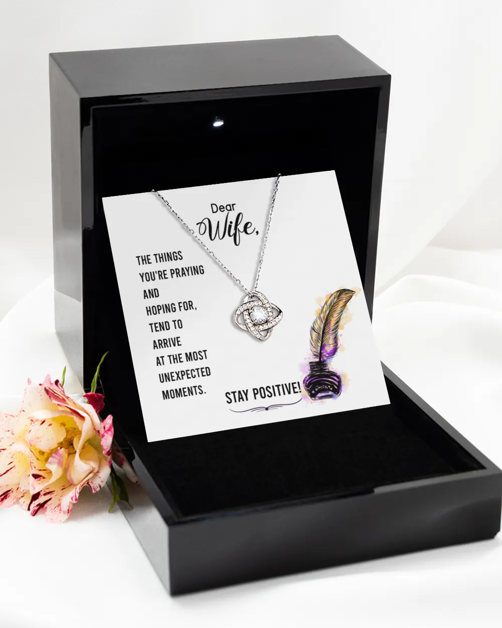 To my wife-Stay positive Love Knot Silver Necklace no-gift-wrap standard-box