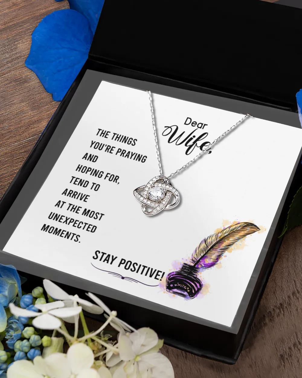 To my wife-Stay positive Love Knot Silver Necklace no-gift-wrap standard-box