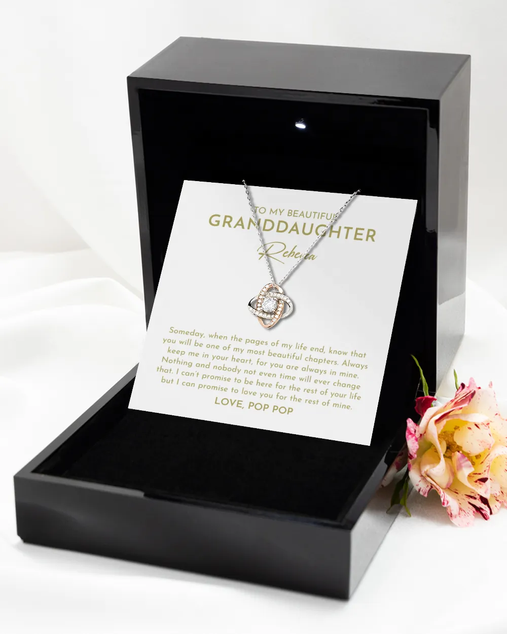 To My Granddaughter Love Knot Rose Gold Necklace, Granddaughter Gift, Gift For Granddaughter, Granddaughter Jewelry Gift, Granddaughter Necklace Gift For Her