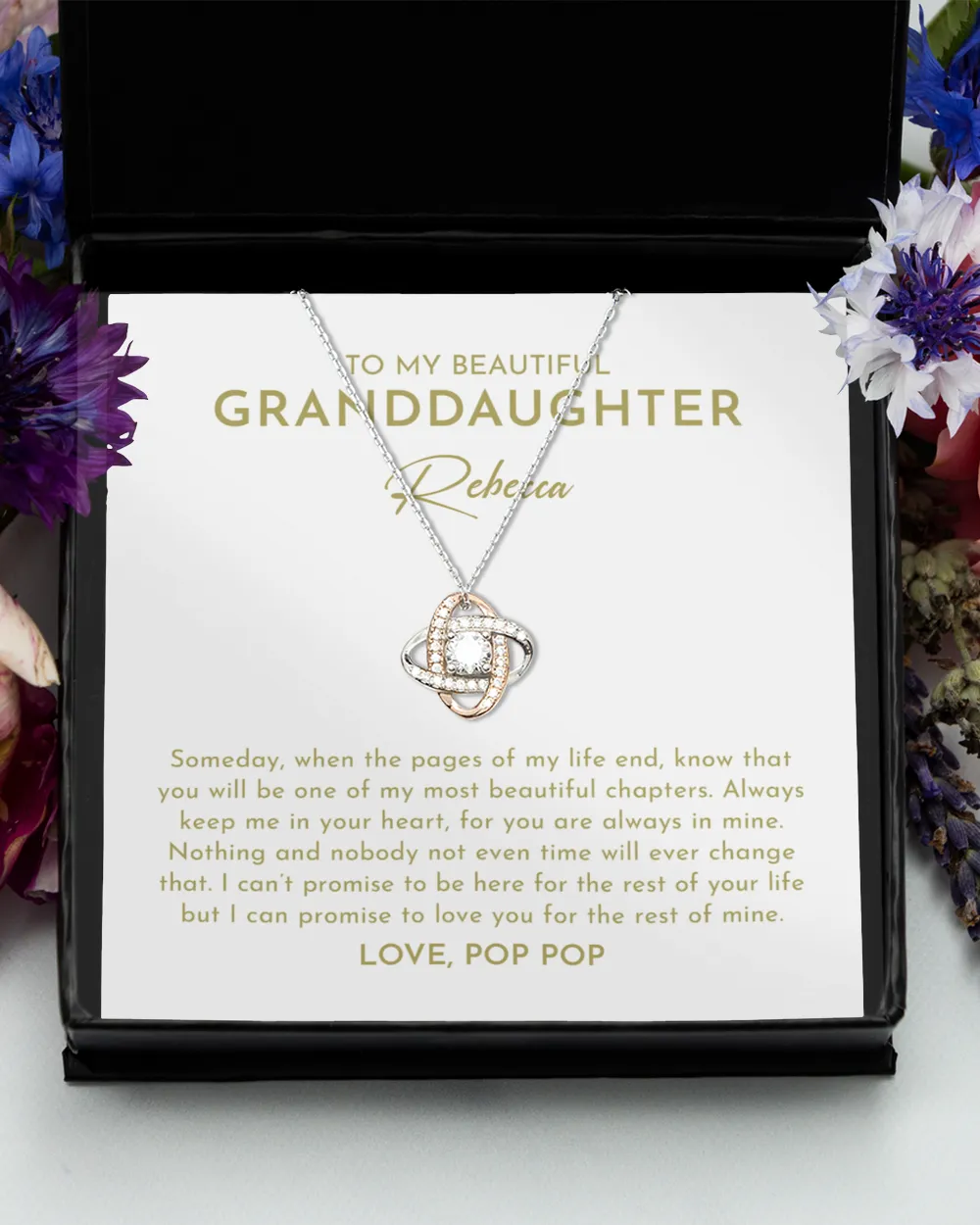 To My Granddaughter Love Knot Rose Gold Necklace, Granddaughter Gift, Gift For Granddaughter, Granddaughter Jewelry Gift, Granddaughter Necklace Gift For Her