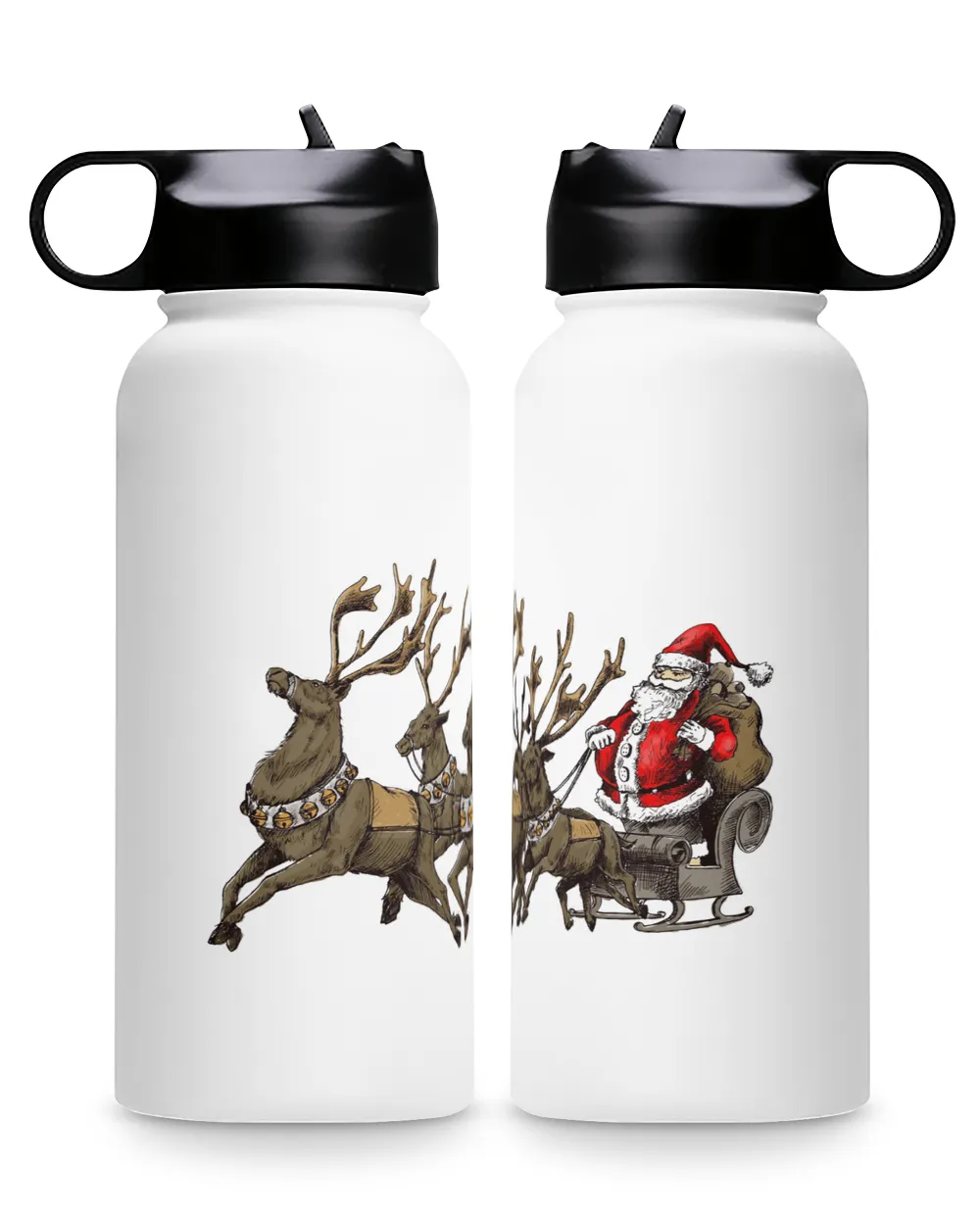 Santa Claus sitting on a reindeer-drawn sleigh Premium Water Bottle