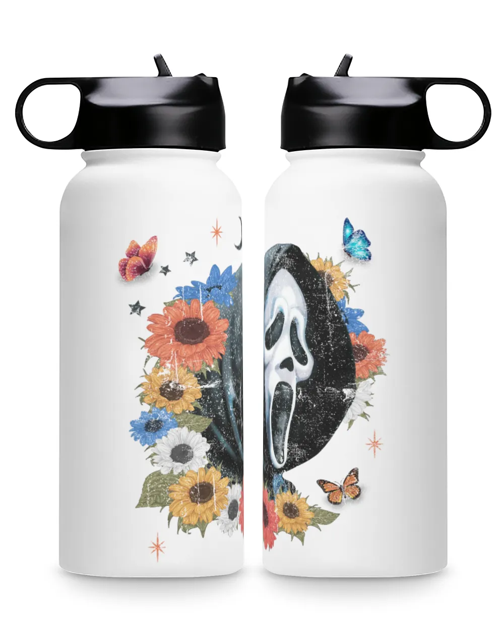 Halloween Horror Ghostface Premium Water Bottle, 3d butterfly flower