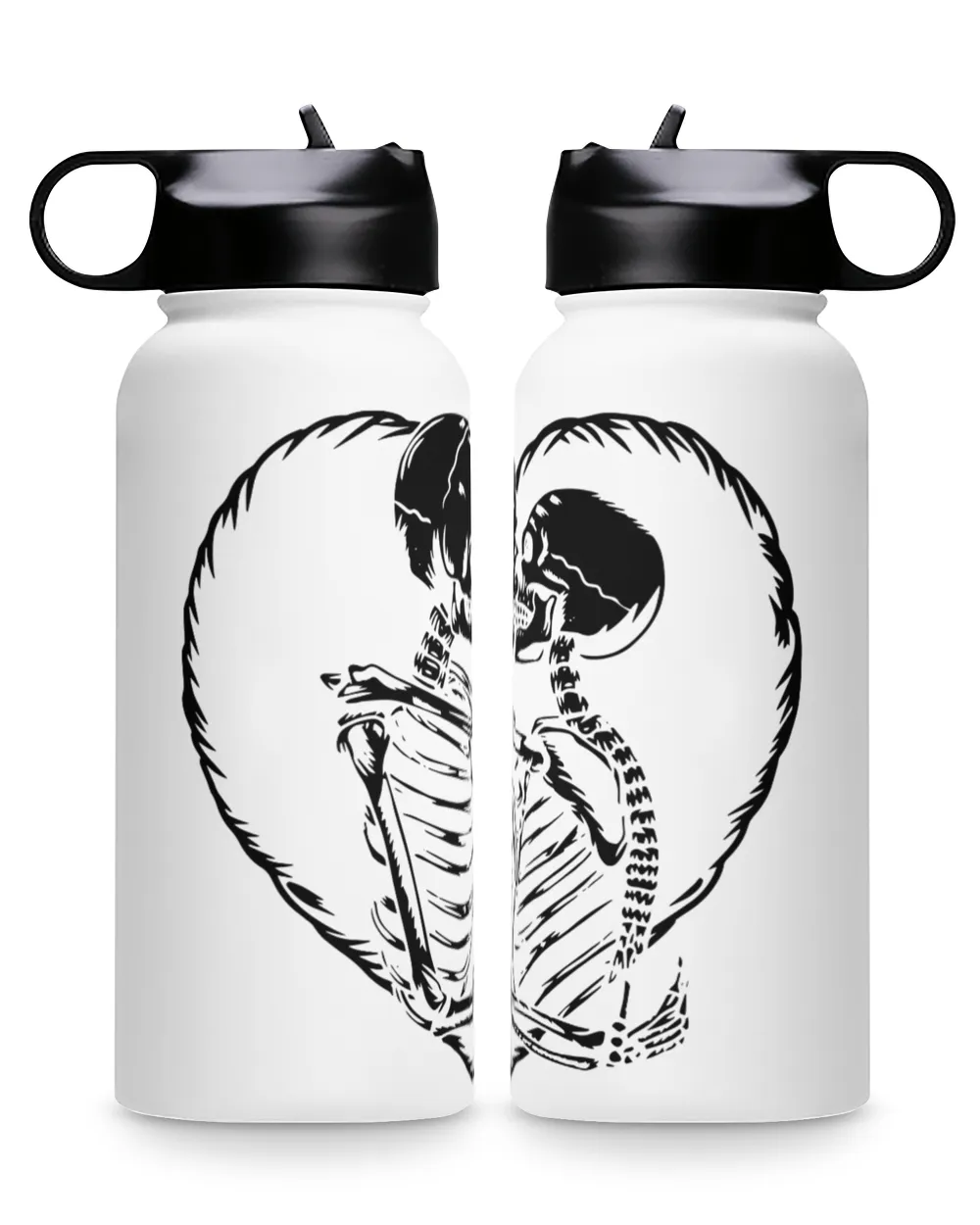 Skull Kiss Full Of Love Premium Water Bottle, skeletons kissing