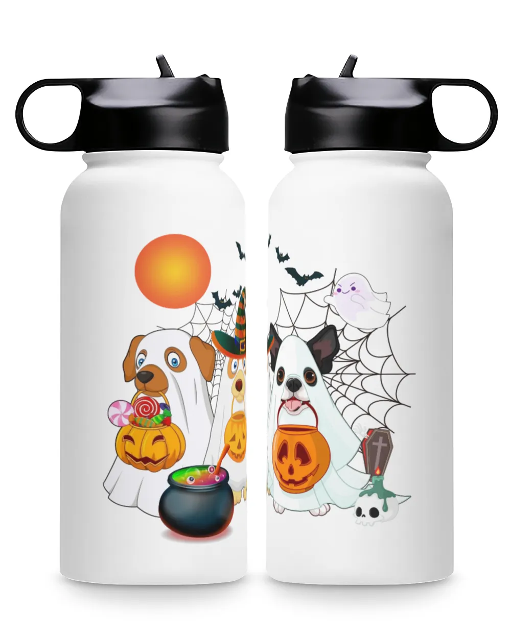 Personalized Gift For Dog Lovers Premium Water Bottle, ghost dogs blackbats skull skull pumpkin