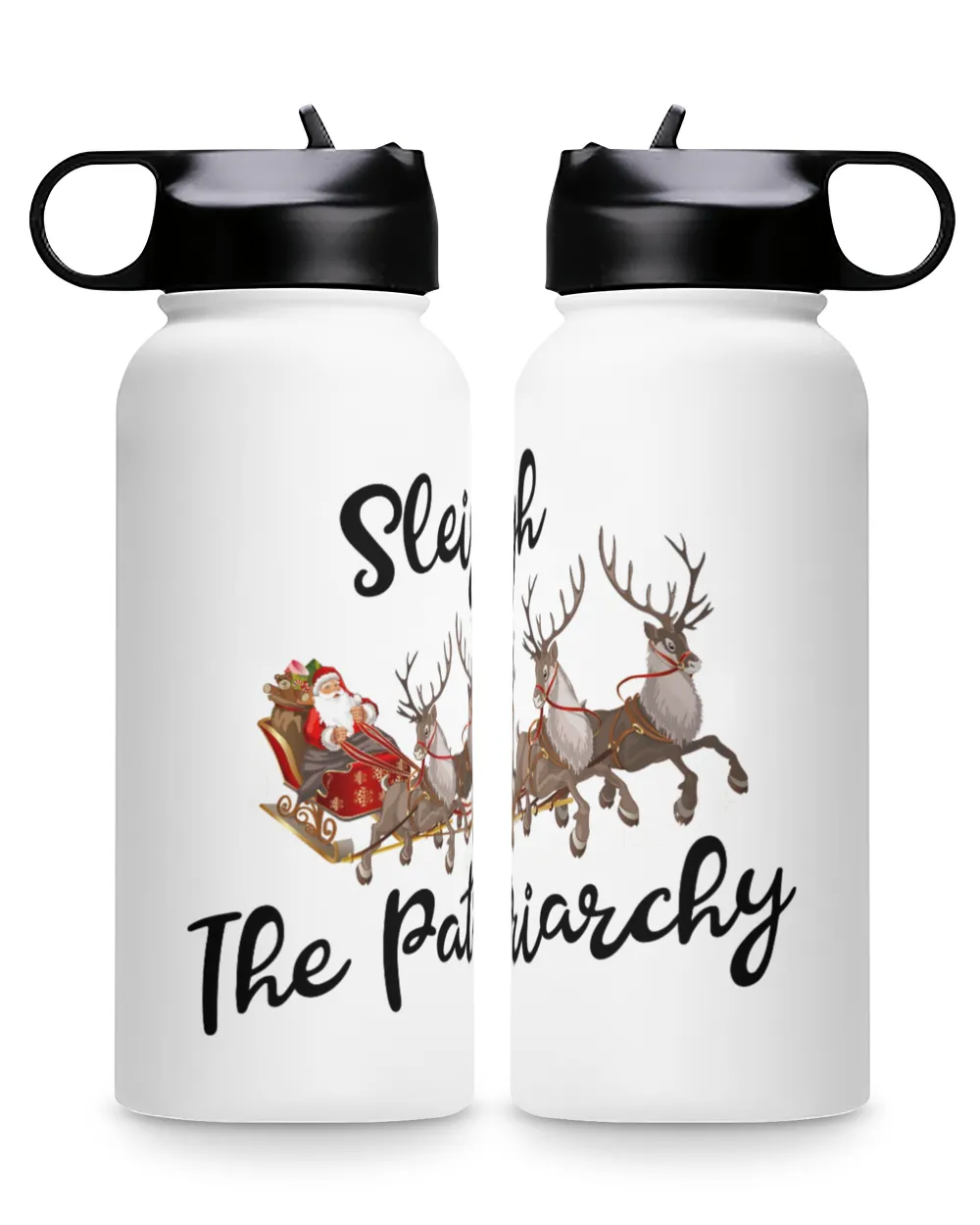 Sleigh The Patriarehy Premium Water Bottle, Santa Claus rides a reindeer sleigh