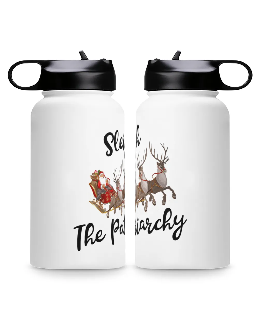 Sleigh The Patriarehy Premium Water Bottle, Santa Claus rides a reindeer sleigh