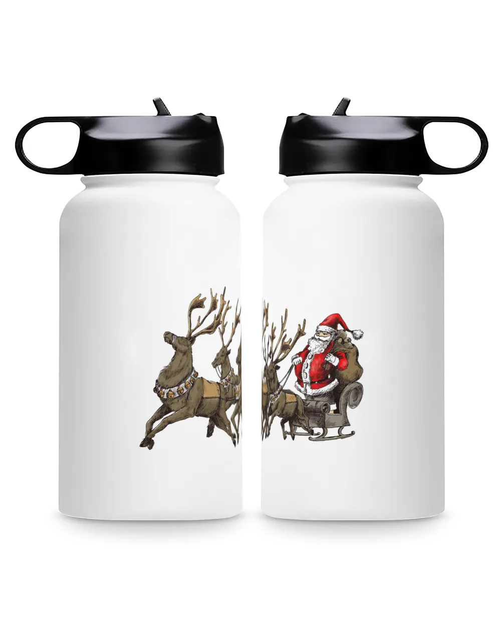 Santa Claus sitting on a reindeer-drawn sleigh Premium Water Bottle