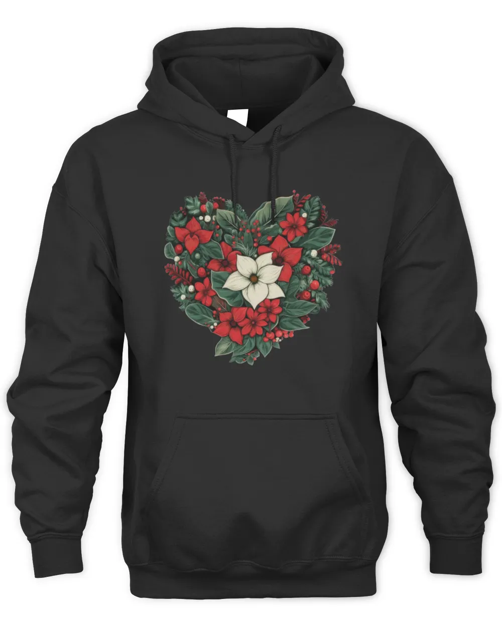 Christmas Shirts for Women Floral Heart Poinsettia Flower Graphic Tees Unisex Premium Hoodie black s