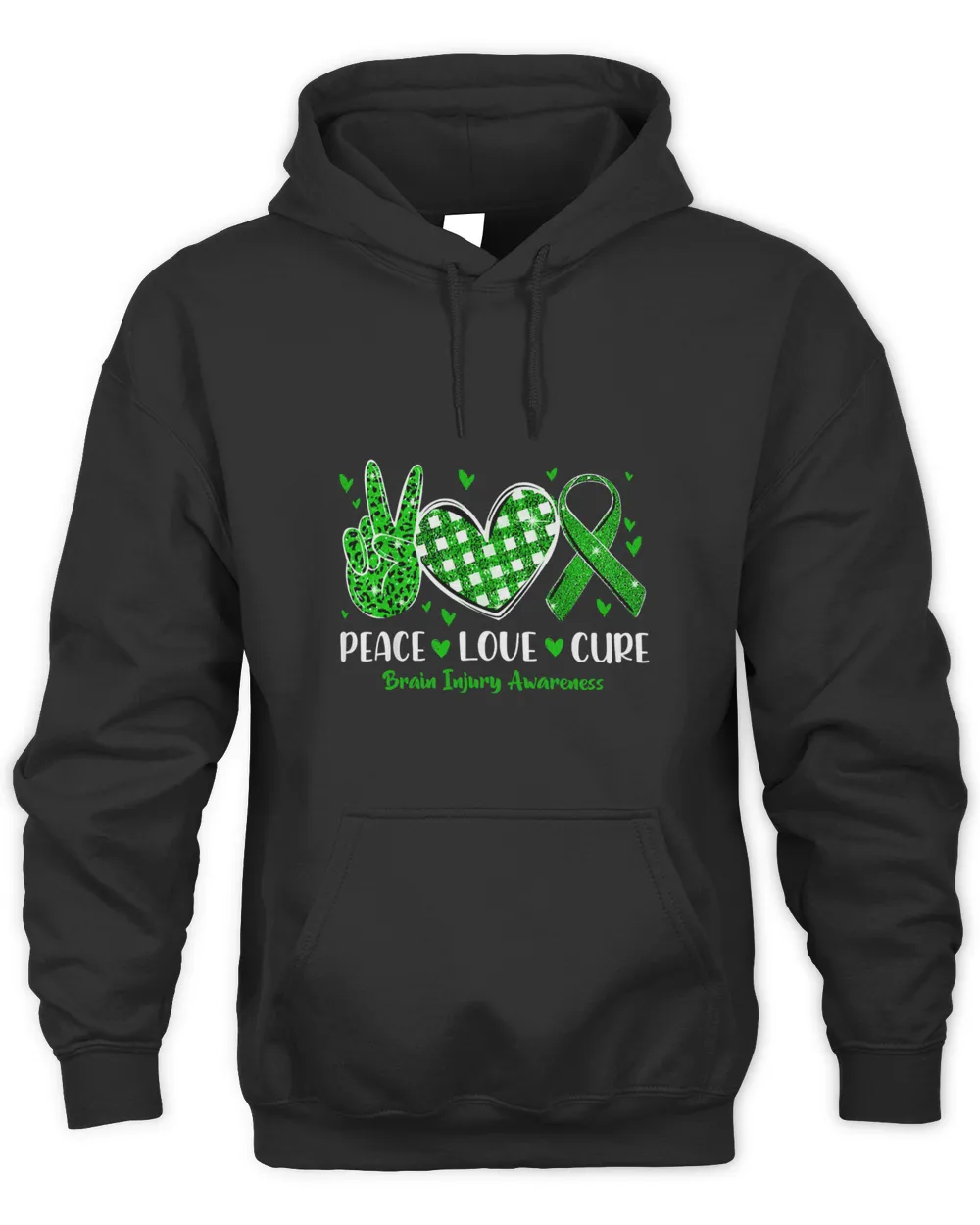 Peace Love Cure Brain Injury Awareness Month Green Ribbon