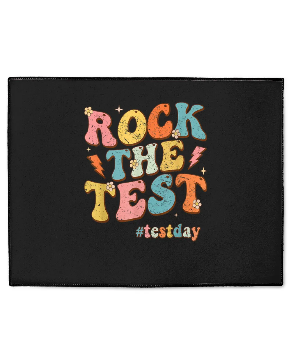 Rock The Test Testing Day Motivational Teacher Student Indoor Floor Mats black 18x24in
