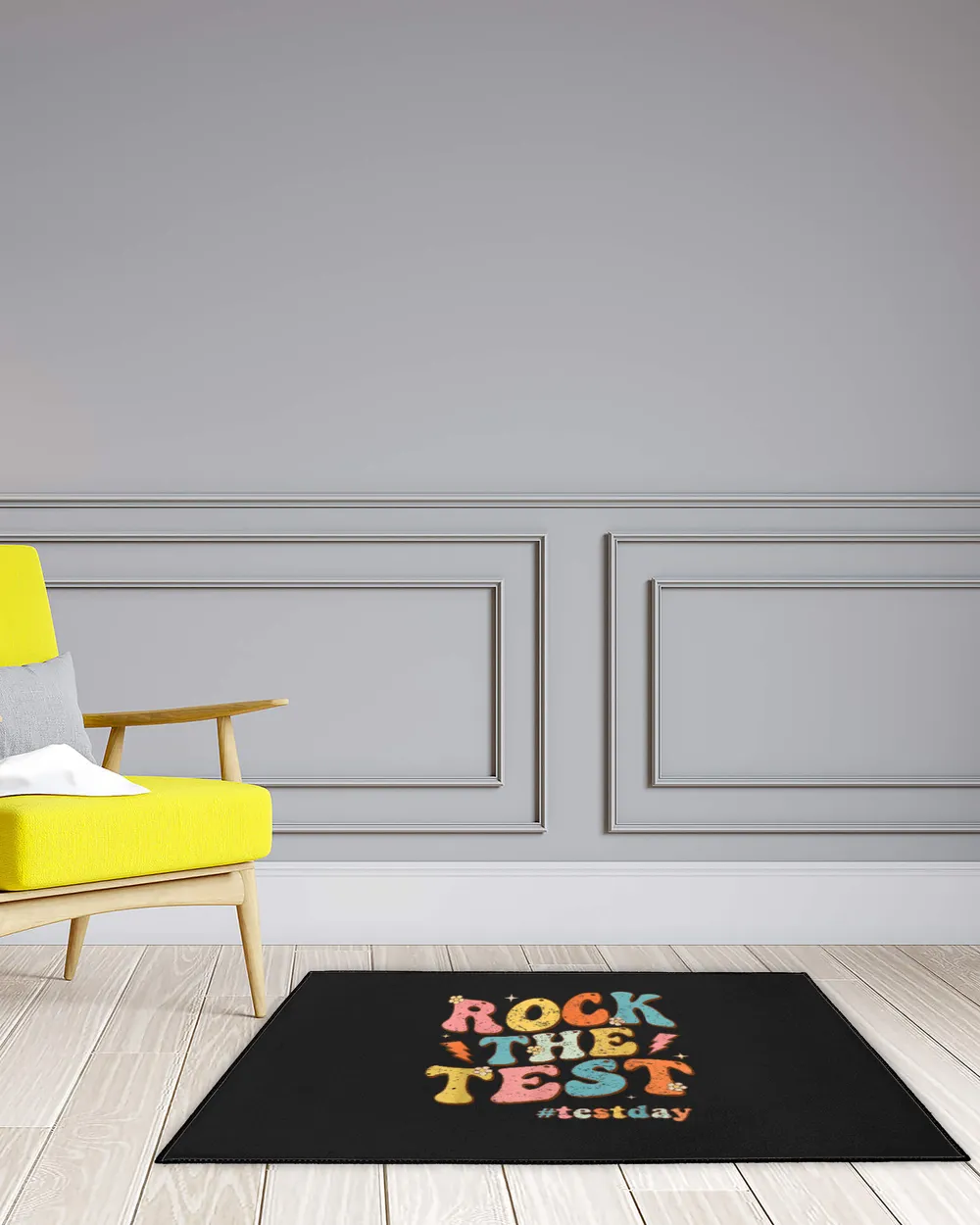 Rock The Test Testing Day Motivational Teacher Student Indoor Floor Mats black 18x24in