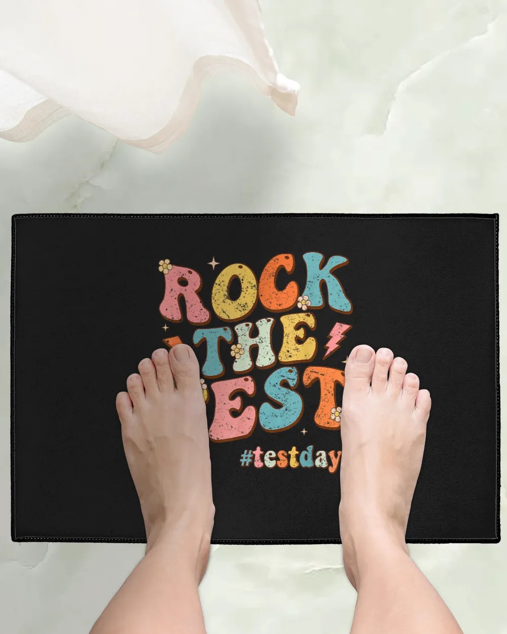Rock The Test Testing Day Motivational Teacher Student Indoor Floor Mats black 18x24in