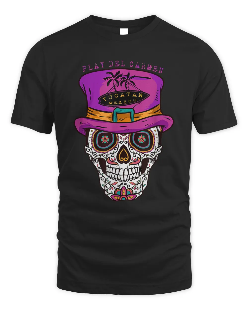playa del carmen sugar skull & hat souvenir shirt