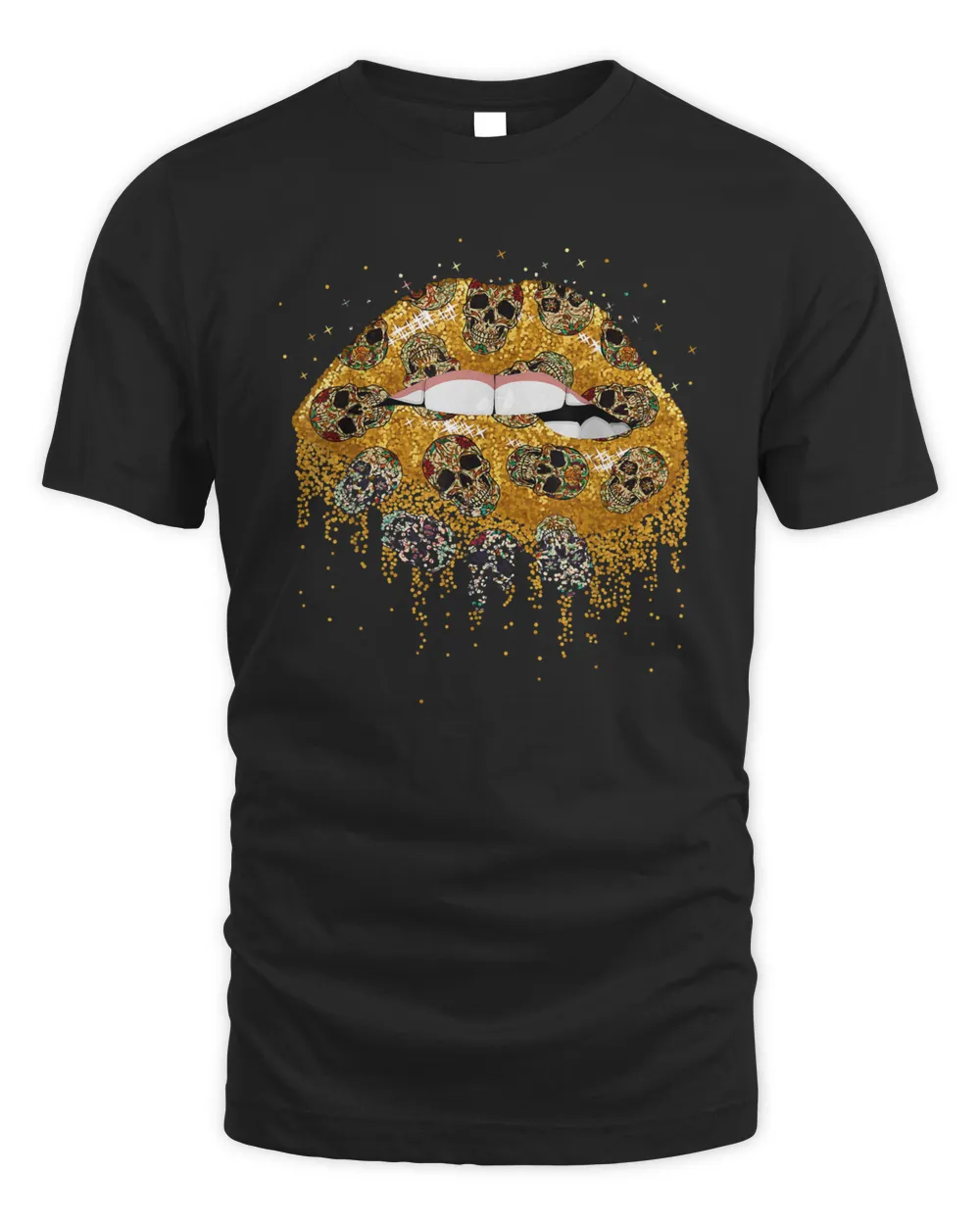 yellow sugar skull lips women design t-shirt