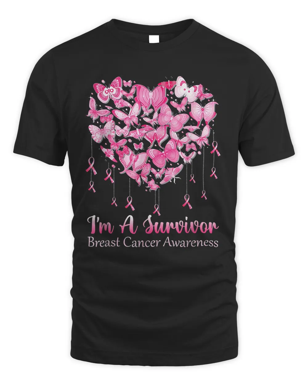 Butterfly Heart Pink I'm A Survivor Breast Cancer Awareness T-Shirt