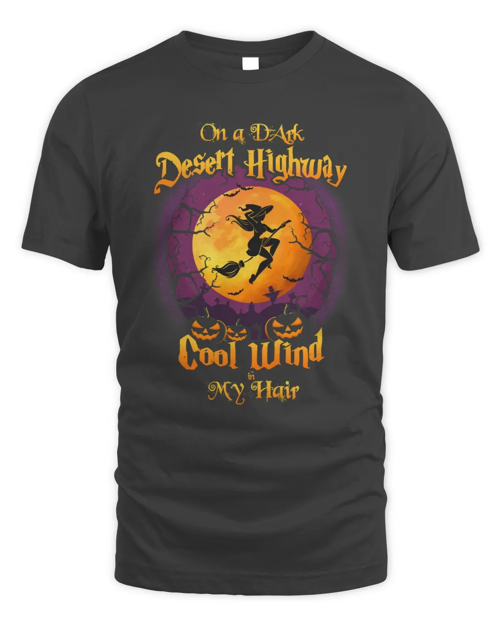 Halloween On A Dark Desert Highway Funny Witch And Broom 4 Pumpkin