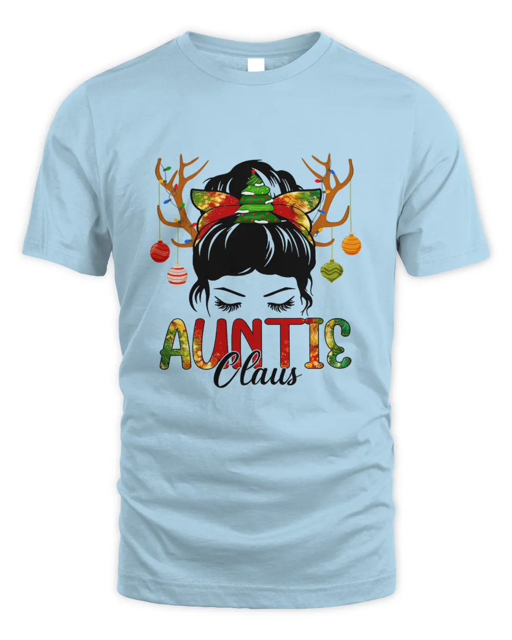 Auntie Claus Messy Bun Wink Eyes Christmas Decorations T-Shirt