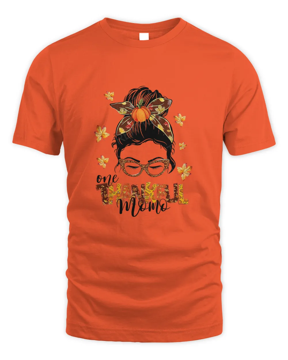 One Thankful Momo Messy Bun Funny Fall Autumn Thanksgiving T-Shirt