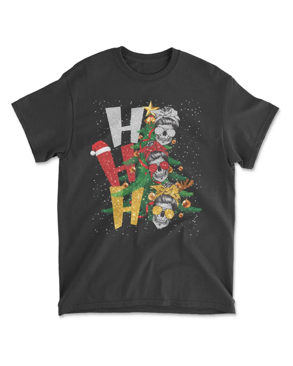 Ho Ho Ho Messy Bun Skulls Christmas Tree Funny