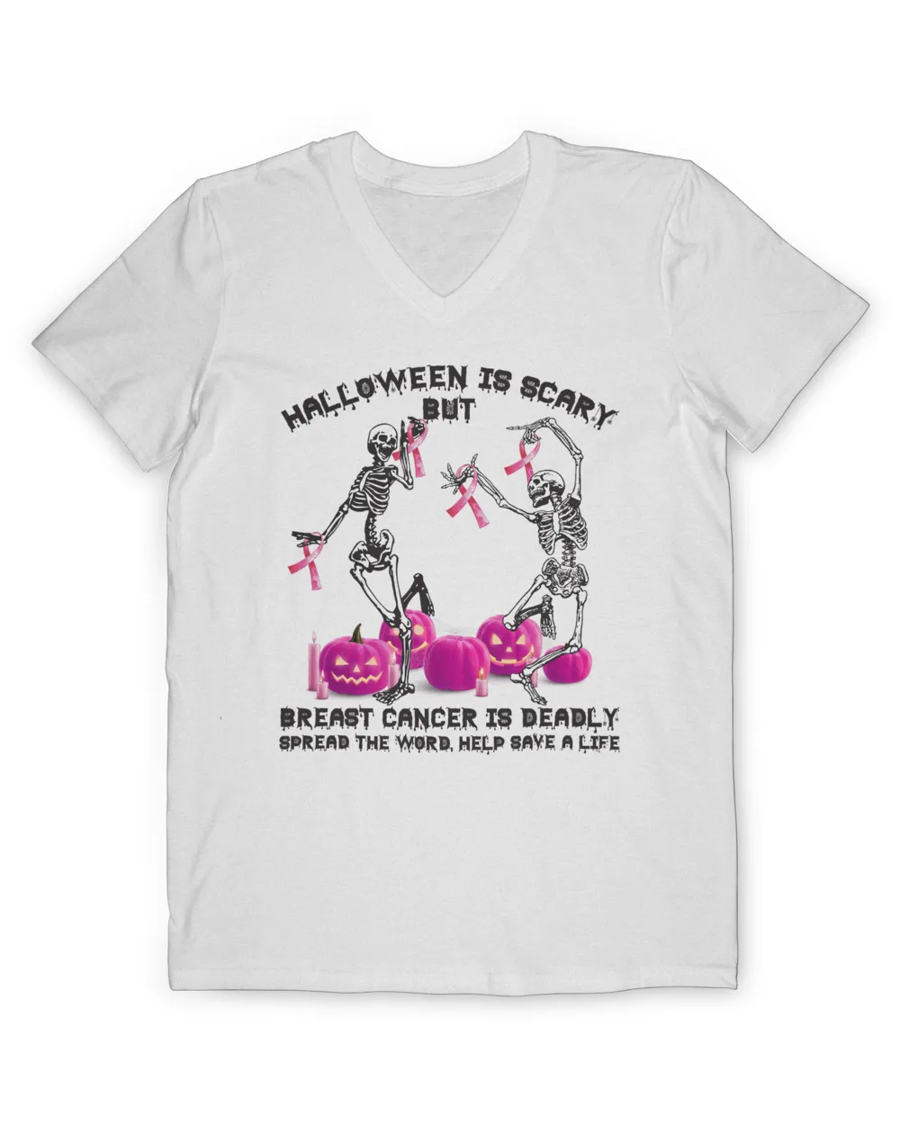 Breast Cancer Skeleton Dancing Pink Pumpkin Ribbon