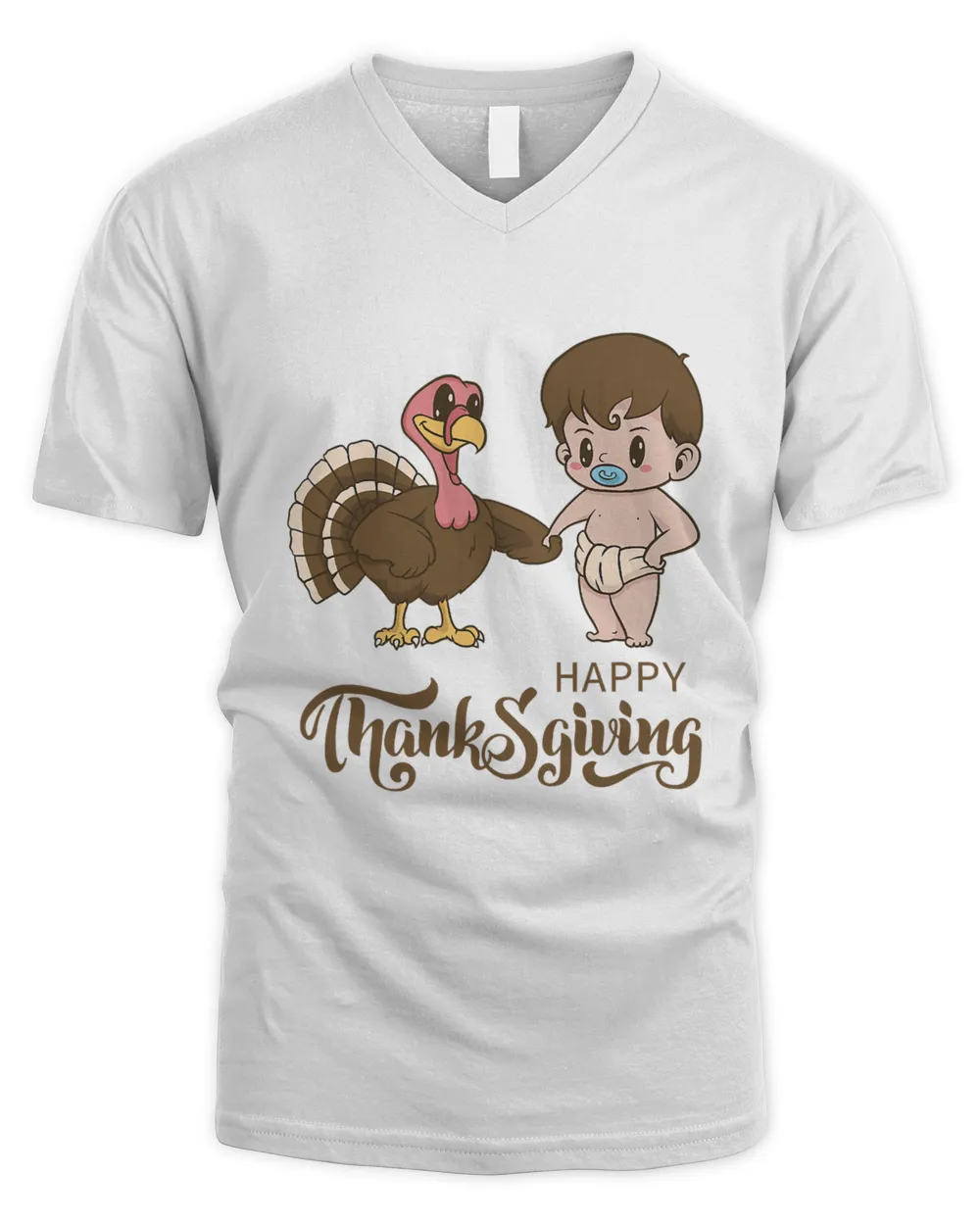 Cute baby and turkey Happy Thanksgiving for Boys Kids T-Shirt